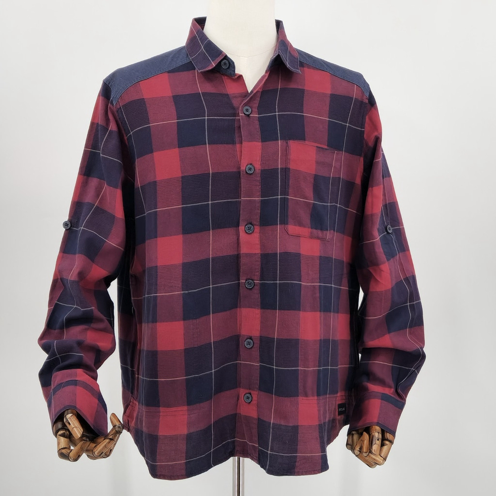 Forclaz By Decathlon Checked Hiking Trekking Long Sleeve Shirt Large Casual Red